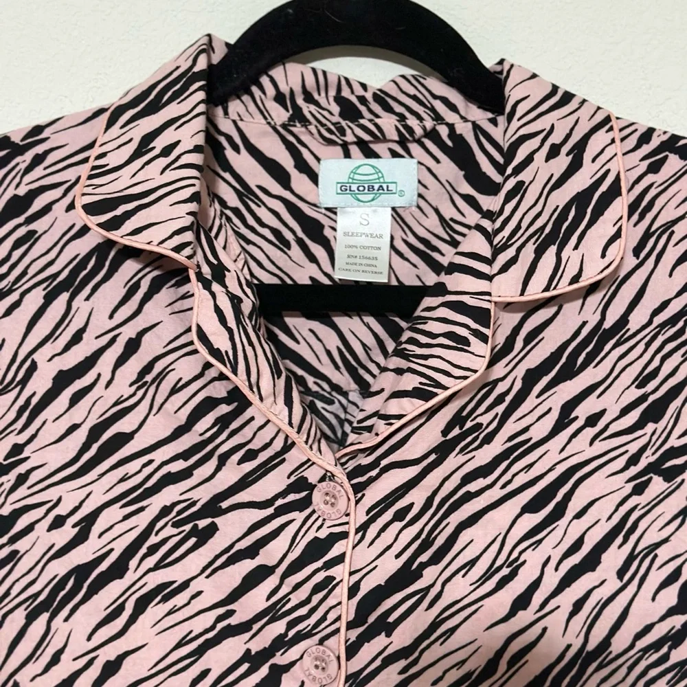 Global Pajamas Shorts Zebra Print Black Pink 100% Cotton Size‎ Small Sleepwear